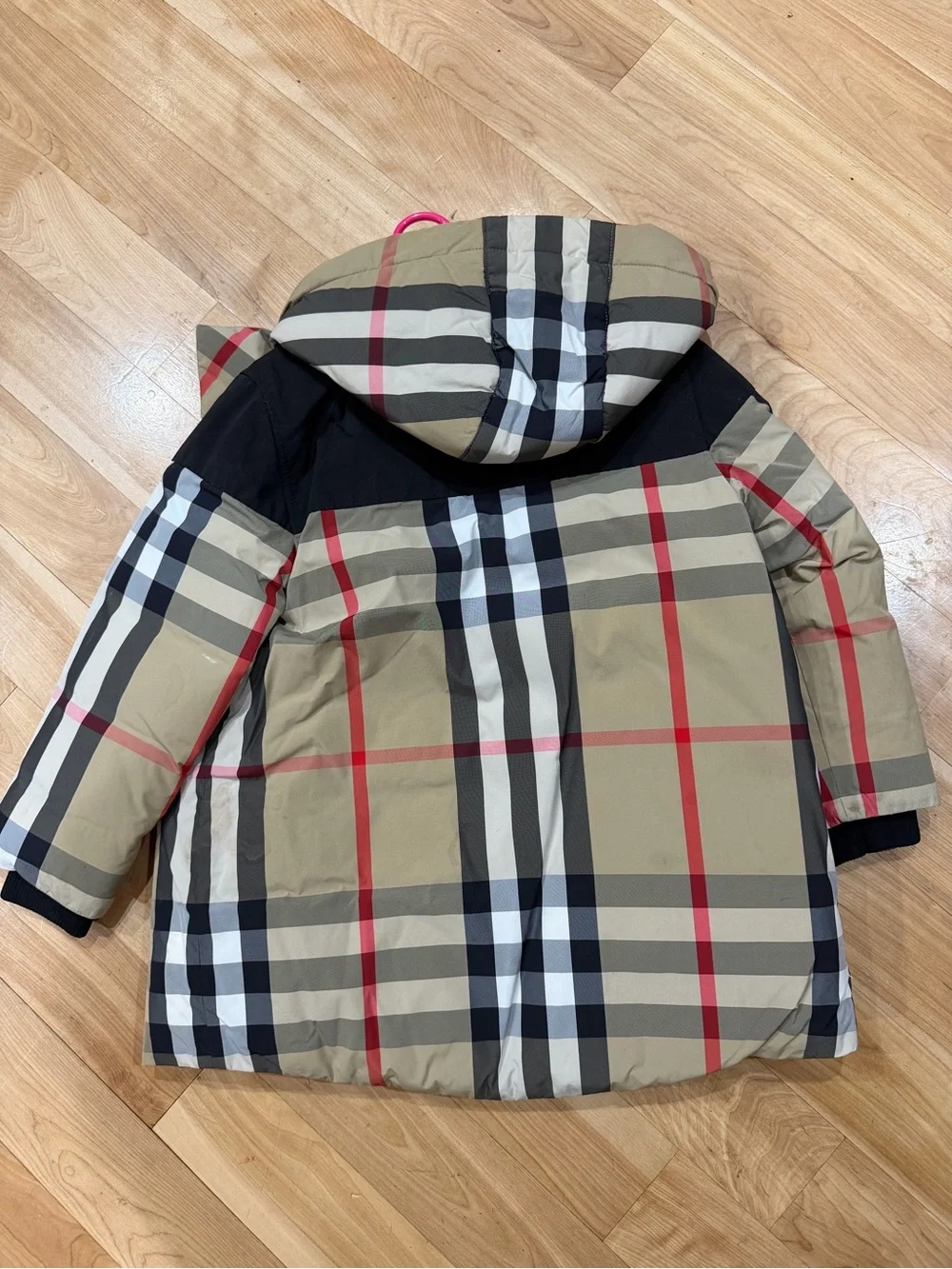 Burberry Black Kids Puffer Jacket with Beige Check Trim